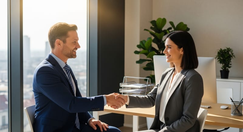 مصافحة قبول وظيفي بعد مراجعة ملفات تقديم طلب توظيف