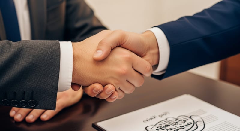 مصافحة لإتمام عقد تجاري تم بمساعدة محامي تجاري بالرياض.