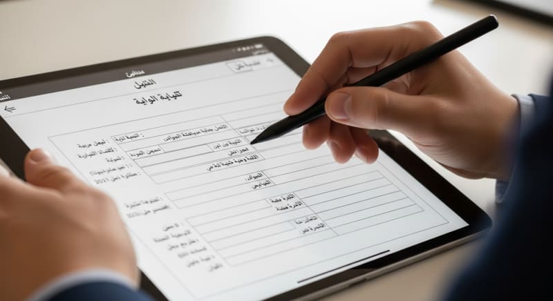 شخص يقوم بتعبئة بيانات صيغة المستندات المنقولة إلكترونياً.