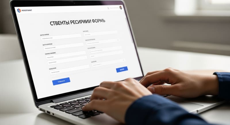 شخص يقوم بتعبئة استمارة نماذج التسجيل في حدث أو فعالية عبر الحاسوب.