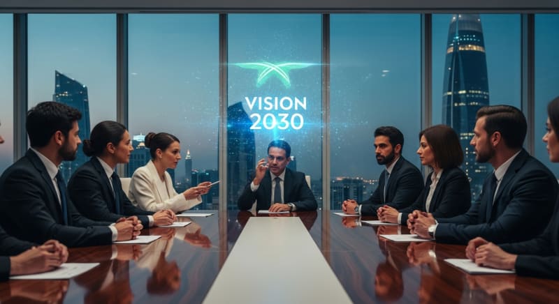 رواد أعمال خليجيون يخططون لـ تأسيس شركة في السعودية للخليجيين في مكتب عصري بالرياض.