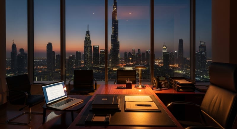 مكتب محاماة حديث يوضح بيئة العمل الاحترافية التي يعمل بها مستشار قضايا عمالية متخصص.