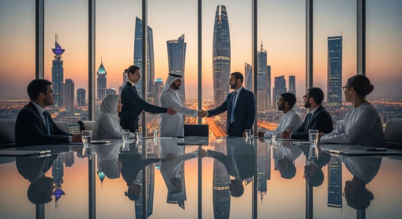 رواد أعمال في اجتماع ناجح بعد تحقيقهم لجميع شروط تأسيس شركة ذات مسؤولية محدودة في السعودية.