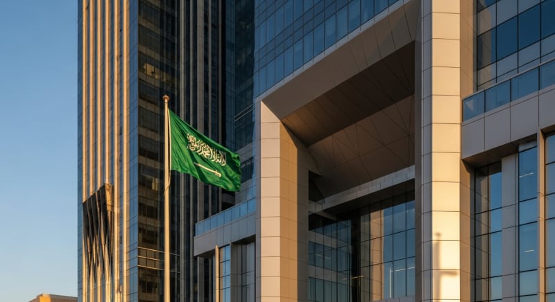 مبنى حكومي حديث يرمز إلى البيئة الاستثمارية التي تسهل شروط تأسيس شركة ذات مسؤولية محدودة في السعودية.