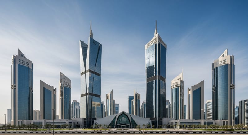 مبنى شركات حديث في الخليج حيث يقدم محامين قضايا عماليه خدماتهم الاستشارية.