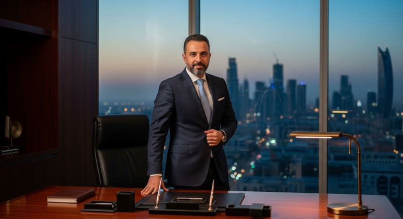 صورة لـ افضل محامي قضايا عمالية في مكتبه الفخم، مستعد لتقديم الاستشارة القانونية وحماية حقوق العمال.