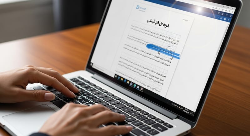 شخص يقوم بتعبئة نموذج استبيان جاهز word على جهاز كمبيوتر.