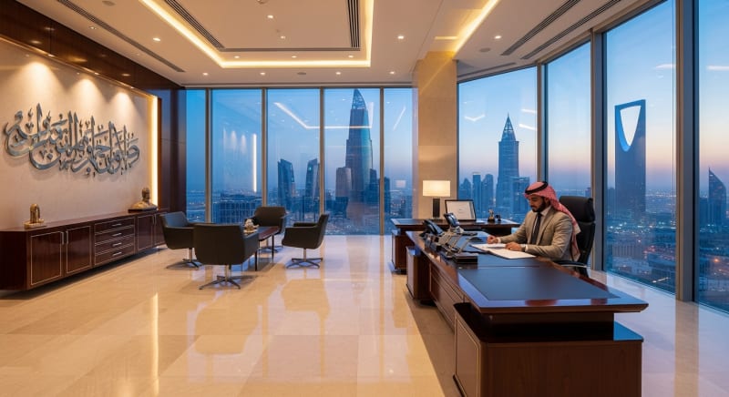 صورة تعبيرية لمكتب أفضل محامي تجاري في الرياض لتقديم الخدمات القانونية.