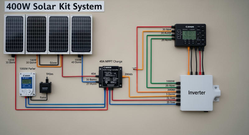 400W solar kit complete - engineering architecture diagram 2026
