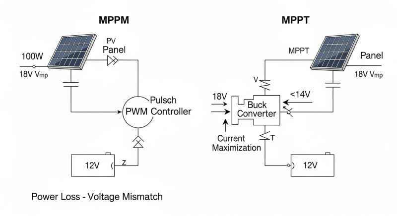 MPPT vs PWM Guide - engineering architecture diagram 2026