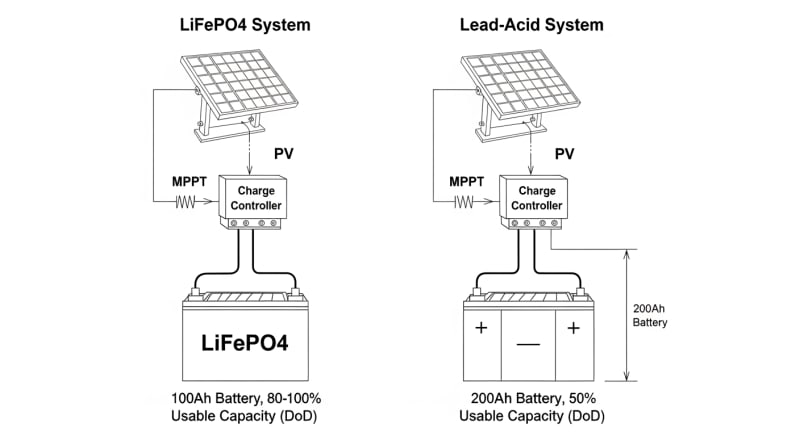 LiFePO4 vs Lead-Acid - engineering architecture diagram 2026