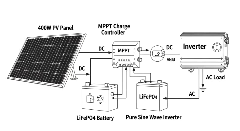 400 watt solar panel kit with battery and inverter - engineering architecture diagram 2026