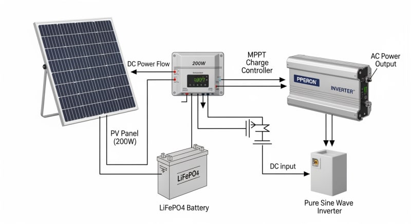 200 watt solar panel kit with battery and inverter - engineering architecture diagram 2026