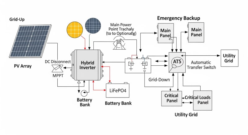 emergency backup solar power system - engineering architecture diagram 2026