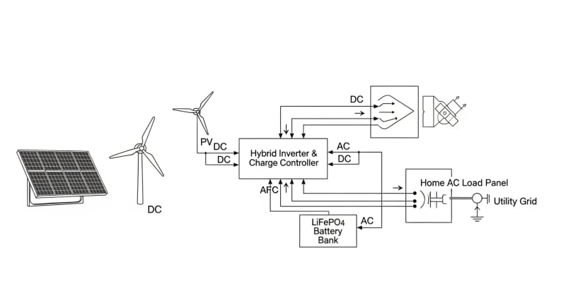 solar and wind hybrid system for home - engineering architecture diagram 2026