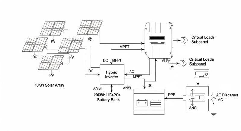 10kw solar system with battery backup - engineering architecture diagram 2026