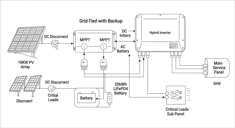 10kw solar system with battery storage - engineering architecture diagram 2026