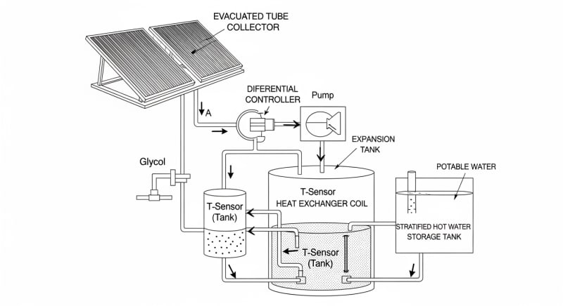 solar water heating kit - engineering architecture diagram 2026
