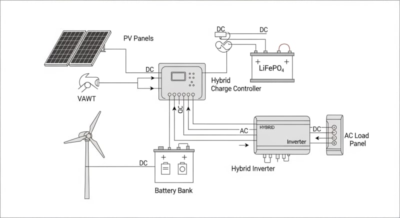 solar wind hybrid system - engineering architecture diagram 2026