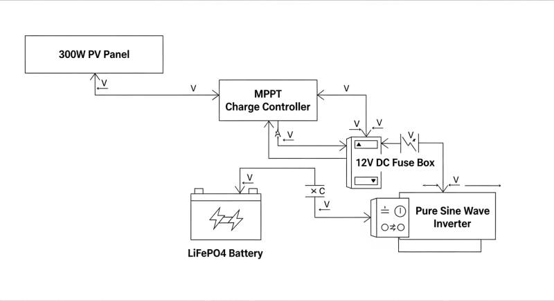 300 watt solar panel kit with battery and inverter - engineering architecture diagram 2026