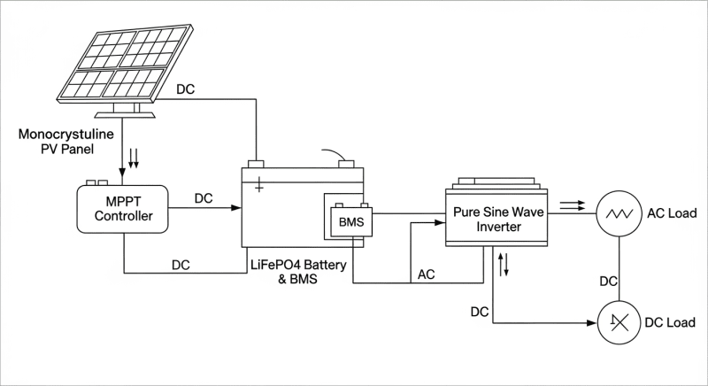 battery pack with solar panel - engineering architecture diagram 2026