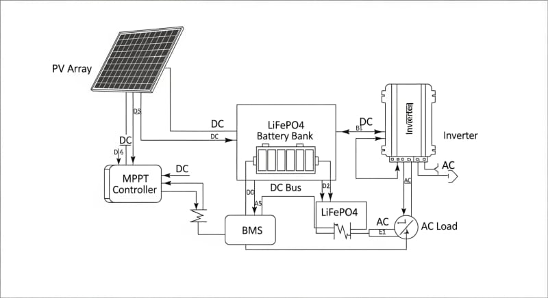 solar power storage bank - engineering architecture diagram 2026