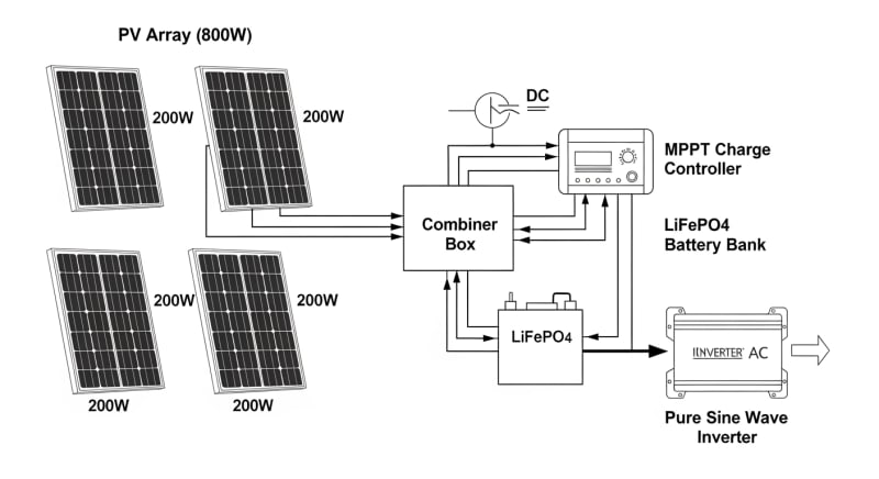 800 watt solar kit - engineering architecture diagram 2026