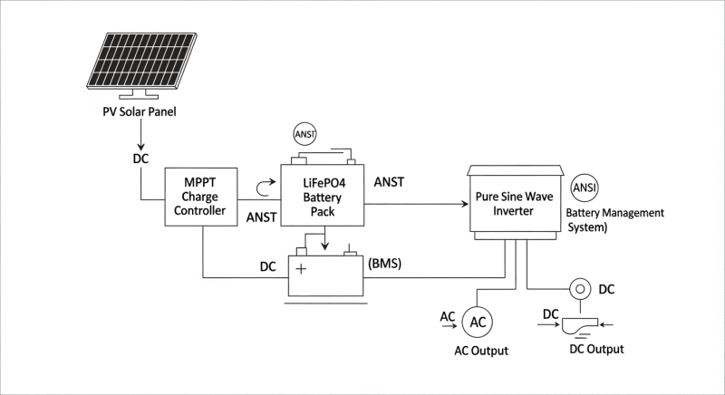 power pack with solar panel - engineering architecture diagram 2026