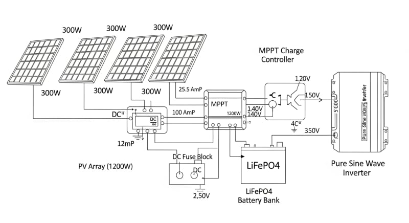 1200 watt solar panel kit - engineering architecture diagram 2026