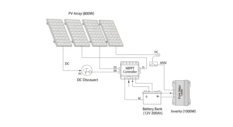 800 watt solar system - engineering architecture diagram 2026