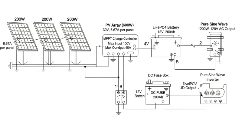 600 watt solar kit - engineering architecture diagram 2026