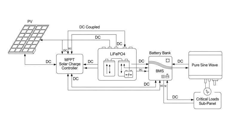 storing electricity from solar panels - engineering architecture diagram 2026
