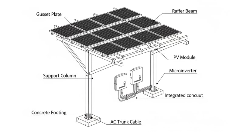 solar panel canopy kit - engineering architecture diagram 2026