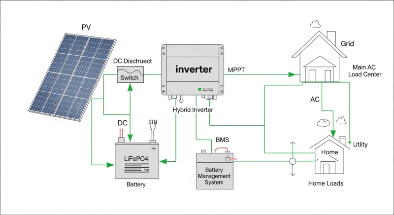 solar panel electricity storage - engineering architecture diagram 2026