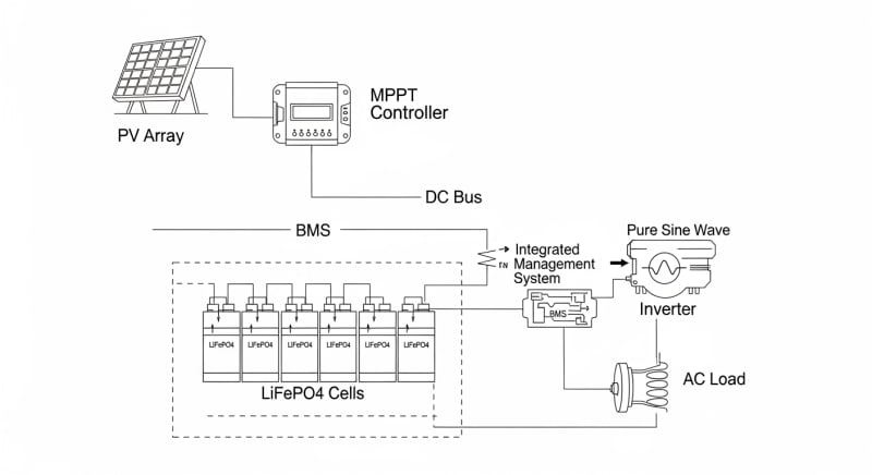 solar lithium battery bank - engineering architecture diagram 2026