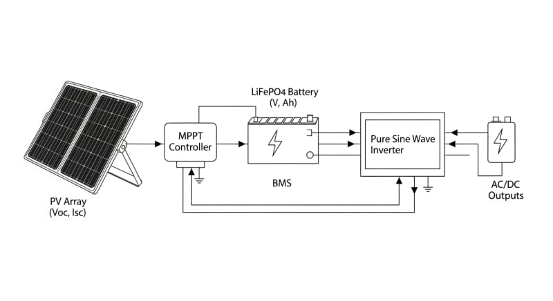 portable solar setup - engineering architecture diagram 2026