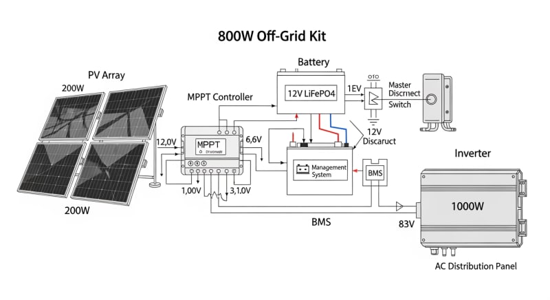 800w solar kit - engineering architecture diagram 2026