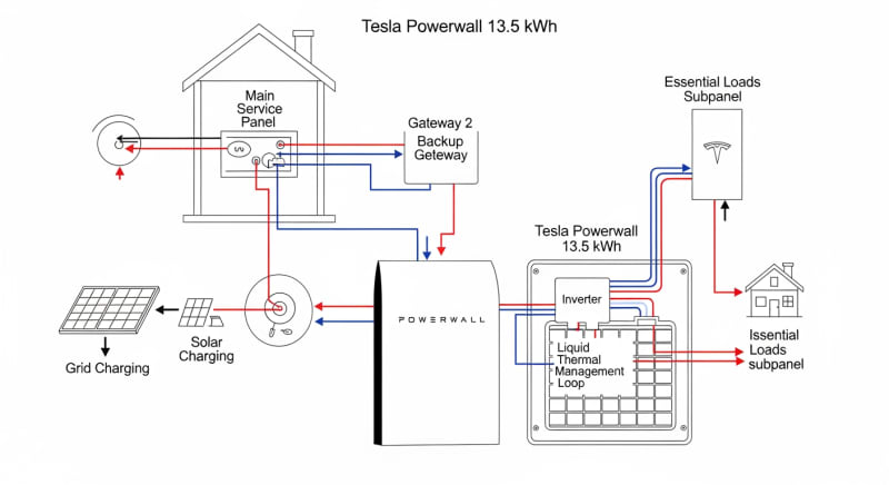 tesla powerwall 13.5 kwh - engineering architecture diagram 2026