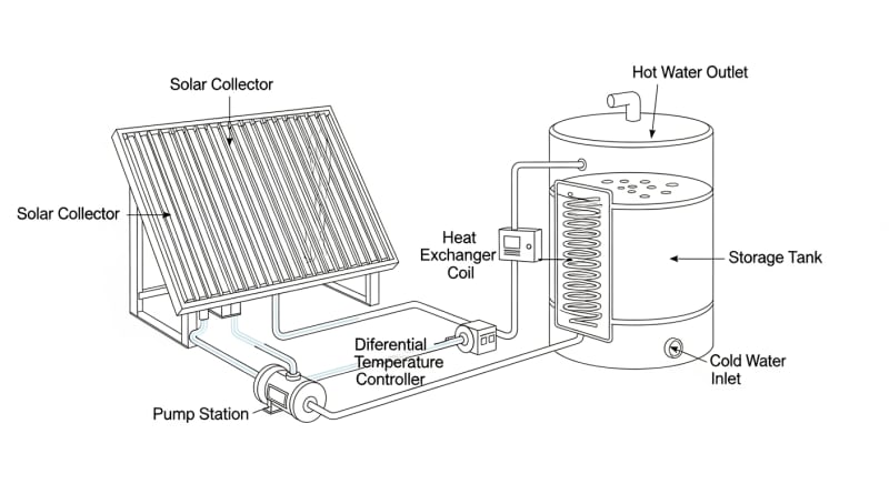 solar hot water heater kit - engineering architecture diagram 2026