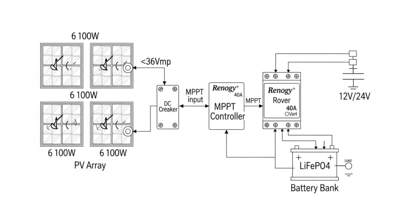 renogy 600w solar kit - engineering architecture diagram 2026
