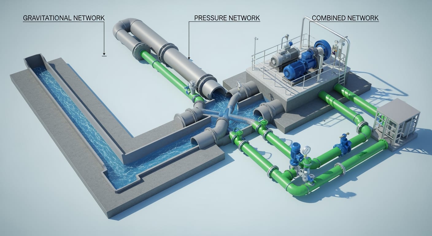 Réseaux assainissement gravitaire, Sous Pression ou Mixte ? (Update 2026) 1 Réseaux assainissement gravitaire - 4Génie Civil