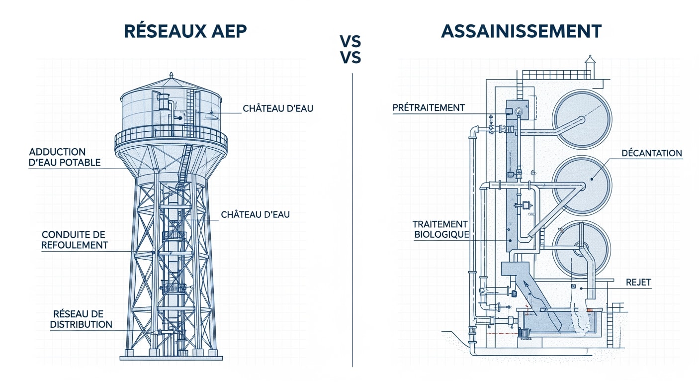 Réseaux AEP vs Assainissement : Différences et Complémentarités entre Réseaux AEP et Assainissement (Update 2026) 2 Réseaux AEP vs Assainissement - 4Génie Civil