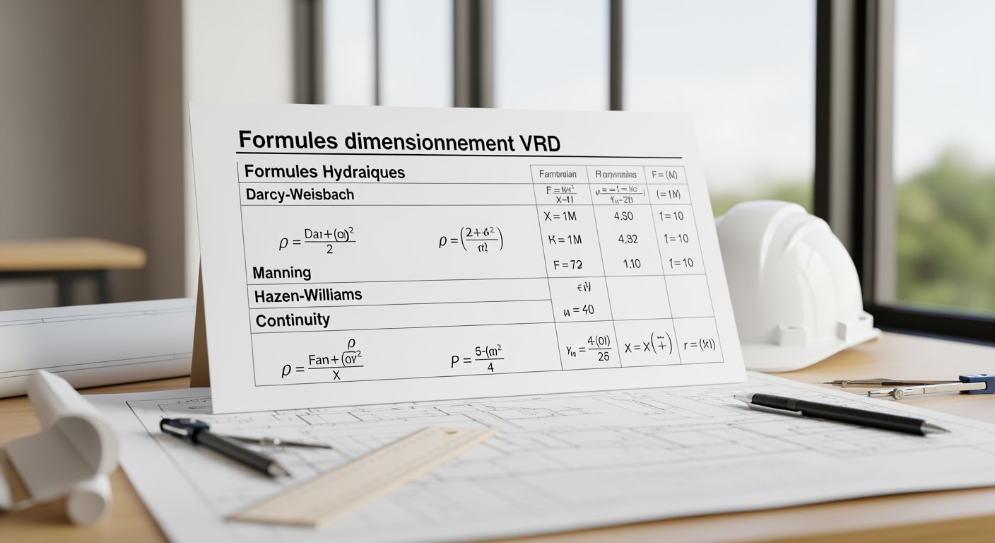 Formules Dimensionnement VRD : Guide Complet pour Réseaux EU & EP (2026) 1 Formules dimensionnement VRD - 4Génie Civil