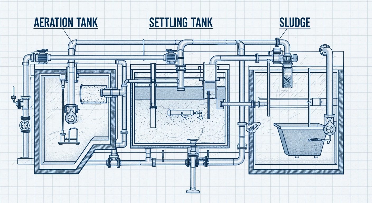 Schéma technique et processus de traitement d'une station d’épuration STEP 2026 - 4Génie Civil