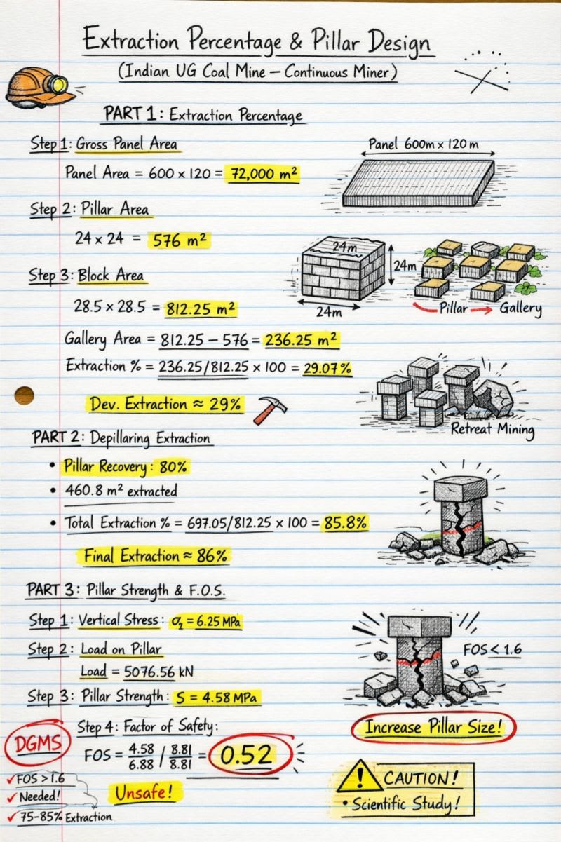 Numerical Study on Extraction Percentage & Pillar Design