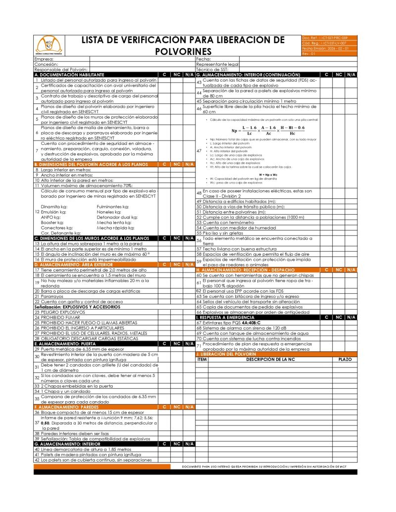 Estandarización técnica para la inspección de polvorines en el sector minero
