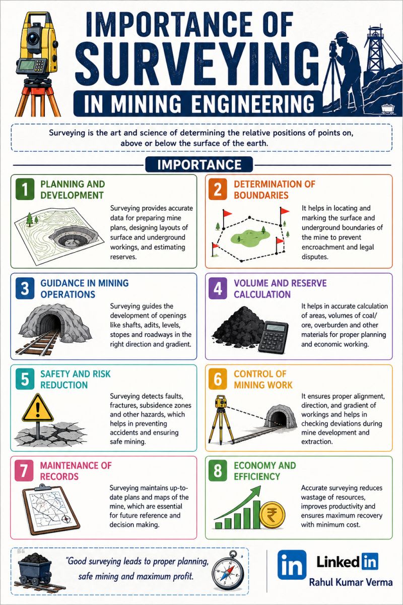 Surveying plays a vital role in mining engineering