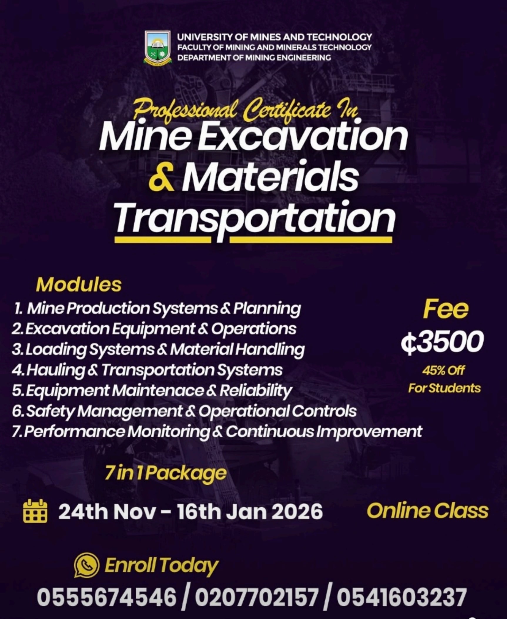 Professional Certificate in Mine Excavation &amp; Materials Transportation