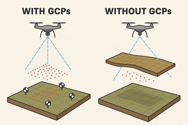 Diferencia entre usar y no usar puntos de control en Fotogrametría