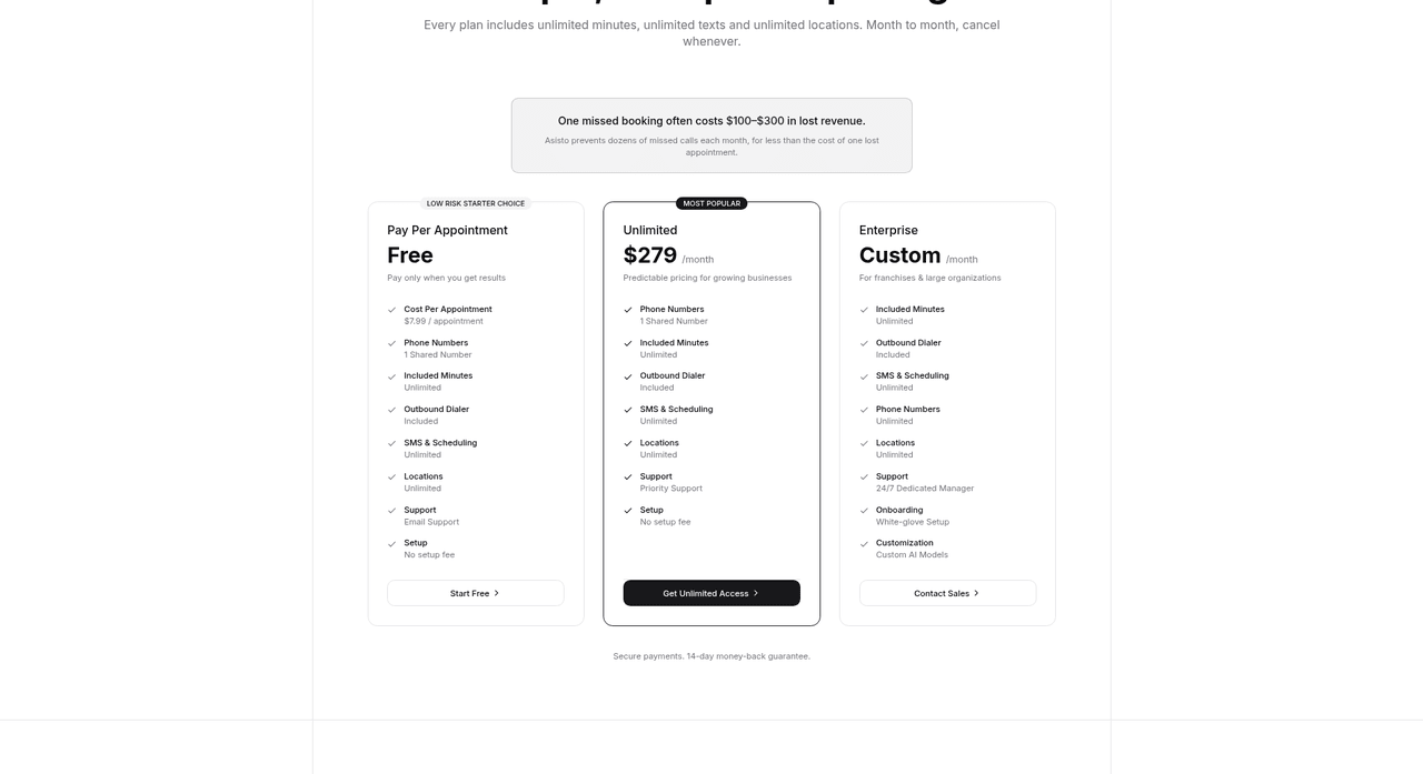 Screenshot of the Asisto pricing page, captured October 16, 2026